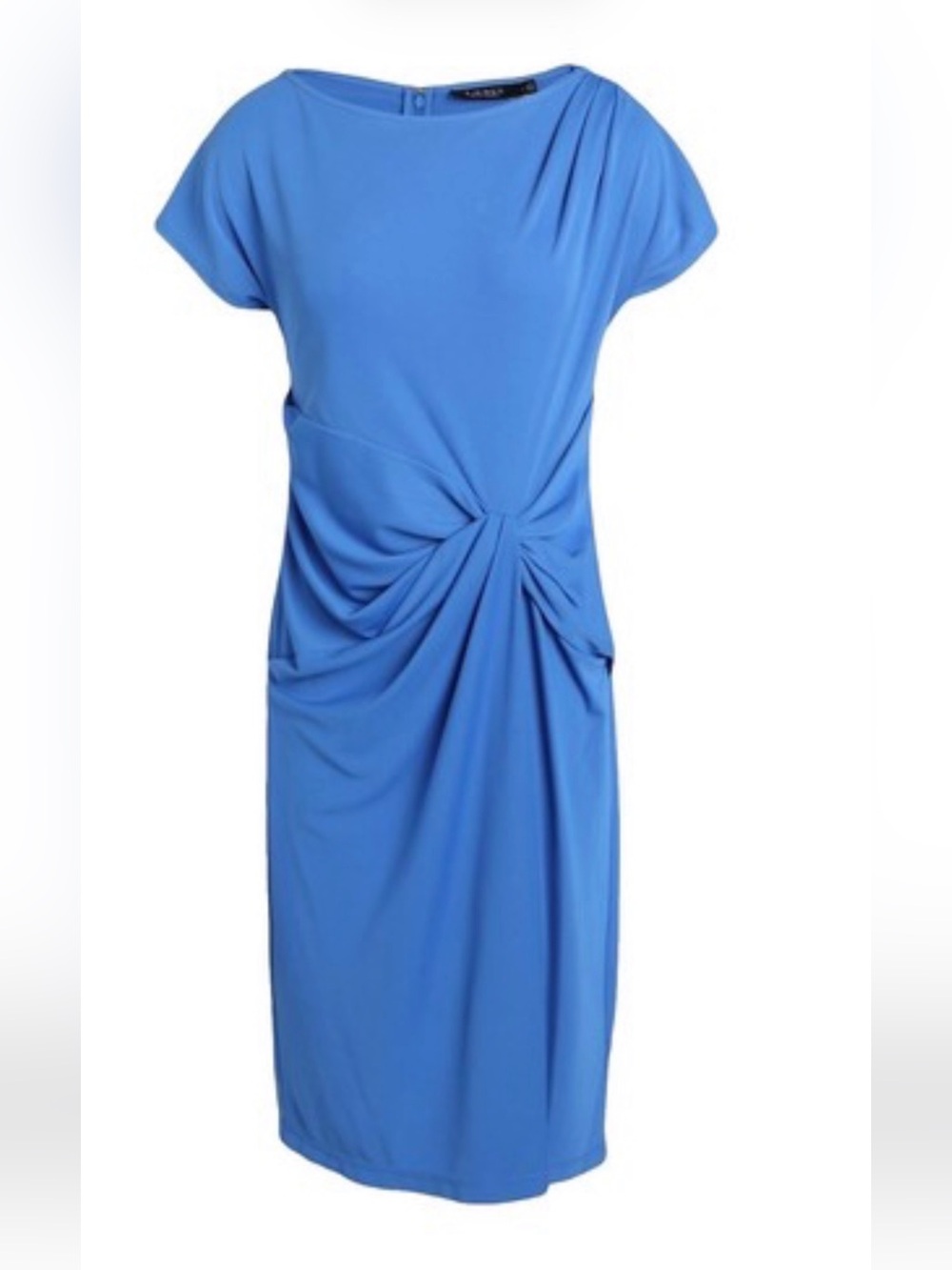 Lauren Ralph Lauren Solid Blue Midi Dress with Front Twist NWT